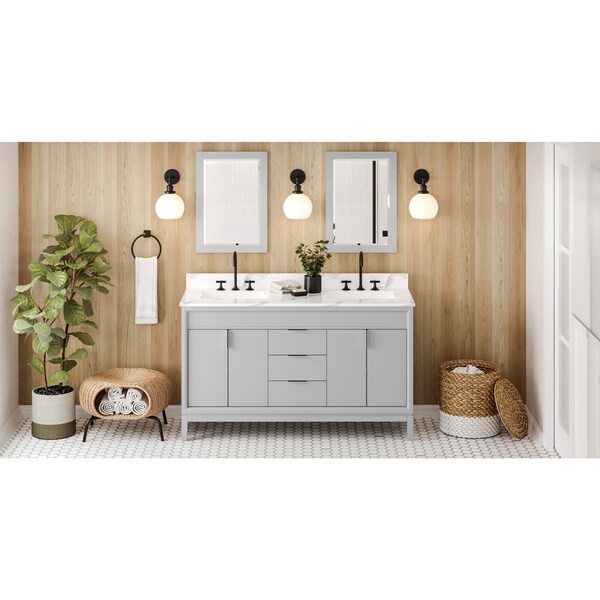 Jeffrey Alexander 60In. Grey Theodora Vanity, Dbl Bowl, Calacatta Vienna Quartz Vanity Top, 2 Undrmnt Rctngl Bowls VKITTHE60GRCQR - main